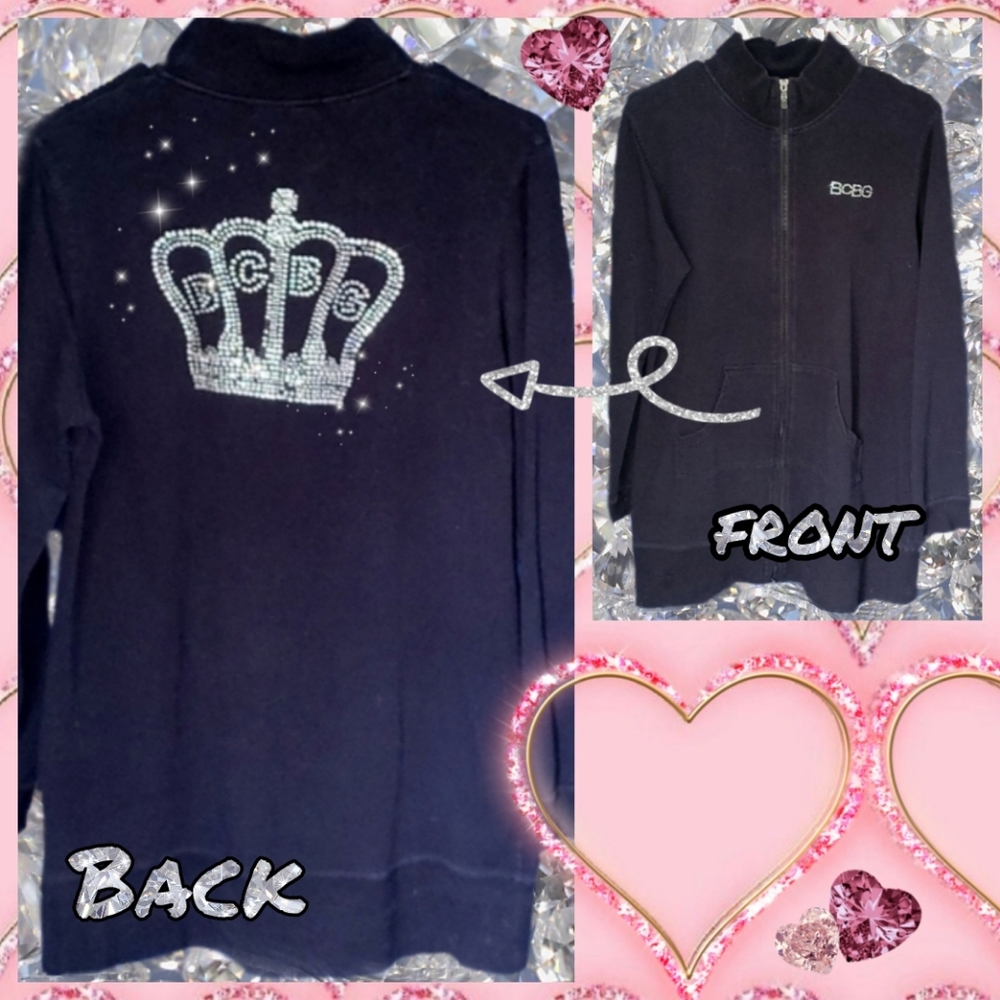 BCBGMAXAZRIA 💎 Rhinestone Embellished, Full-Zip Long Track Jacket - Y2K Sparkle
